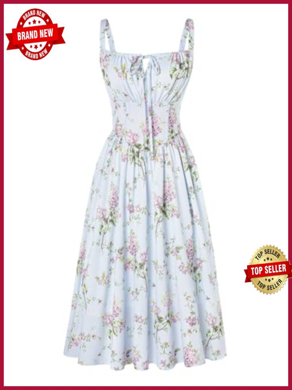 Women's Floral Midi Dress Corset Sundress Summer Spring Vacation Milkmaid Dress